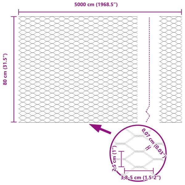 Hexagonstängsel Grå 0,8 x 50 m PVC
