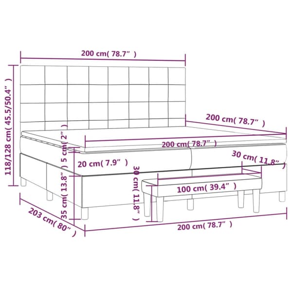 Ramsäng med madrass mörkgrå 200x200 cm tyg