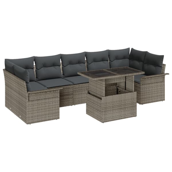 Trädgårdsoffset med kudde med lagring 8 pcs Grå Poly rattan