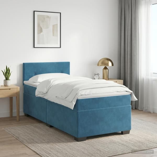 Boxspring säng med madrass och LED Blå 100 x 200 cm Sammet