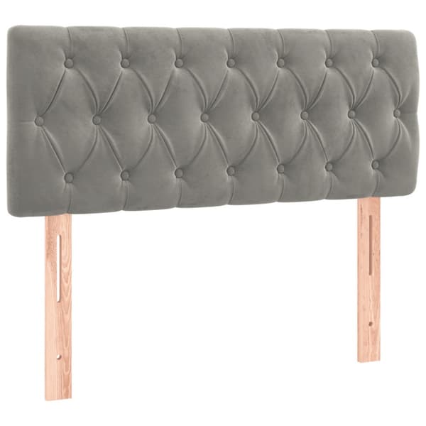 Sänggavel LED ljusgrå 90x7x78/88 cm sammet