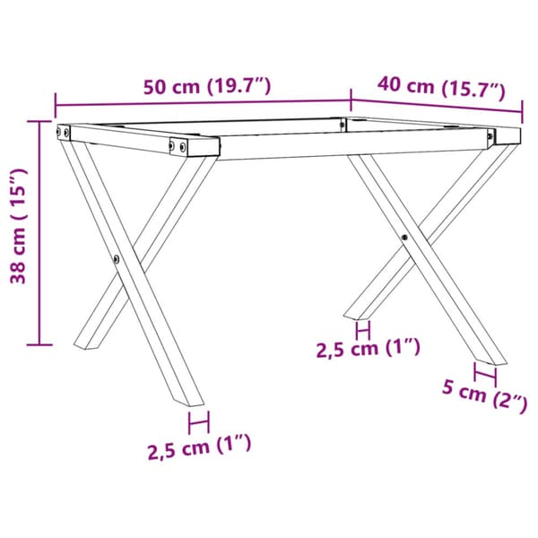 Bordsben för soffbord X-ram 50x40x38 cm stål
