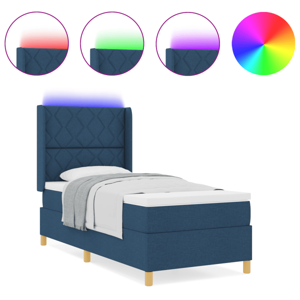 Bäddfjäder med LED-ljusslingor Blå 90 x 190 cm tyg