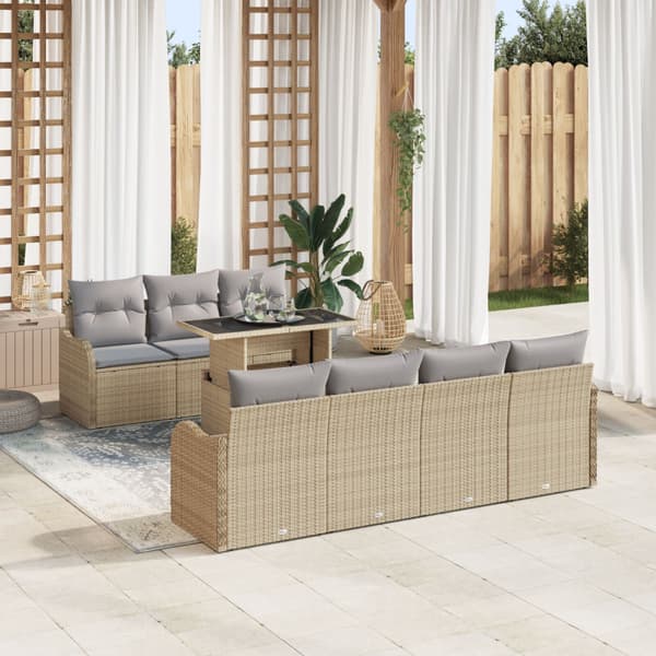 Trädgårdsoffset med kudde 8 pcs Beige Poly rattan
