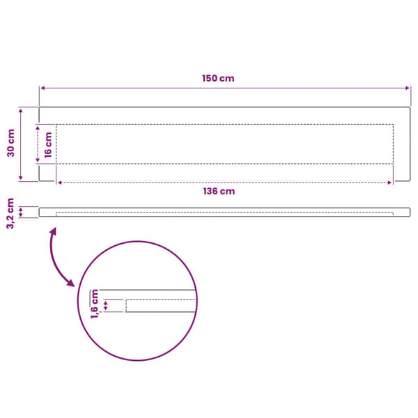 Rektangulärt Bordsskiva 150 x 30 x 3,2 cm Rektangulär
