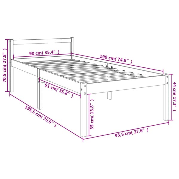 Säng vit 90x190 cm massiv furu