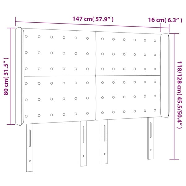 Sänggavel LED rosa 147x16x118/128 cm sammet
