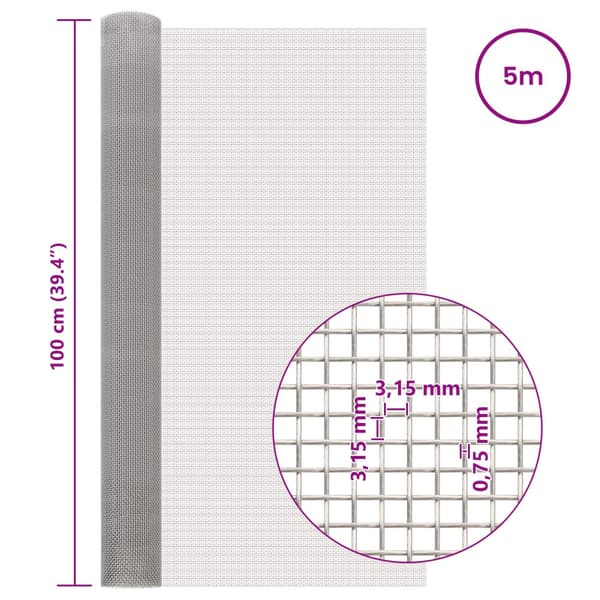 Nätduk 100 x 500 cm 6 Mesh Rostfritt stål 201 Silver