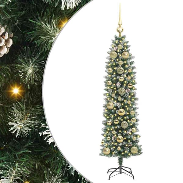Konstgjort smalt julträd Grön och Vit 150 cm