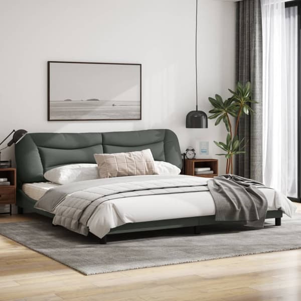 Bed Frame without Mattress "Hvar" Dark Grey 200x200 cm Fabric