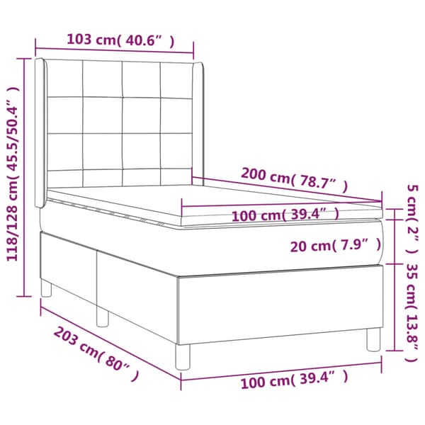 Ramsäng med madrass ljusgrå 100x200 cm sammet