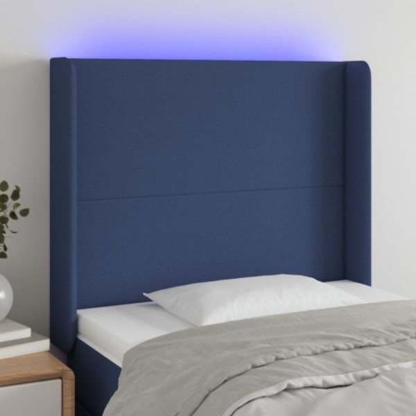 Sänggavel LED blå 103x16x118/128 cm tyg