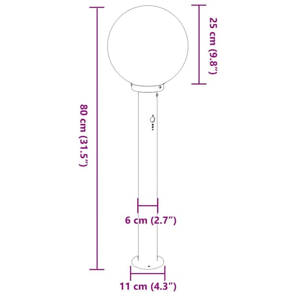 Pollare med sensor 3 st 80 cm rostfritt stål IP44