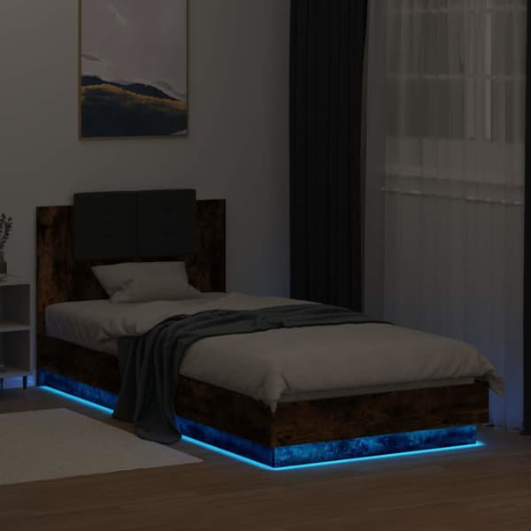 Sängram med LED Rökt ek 80 x 200 cm Konstruerat trä