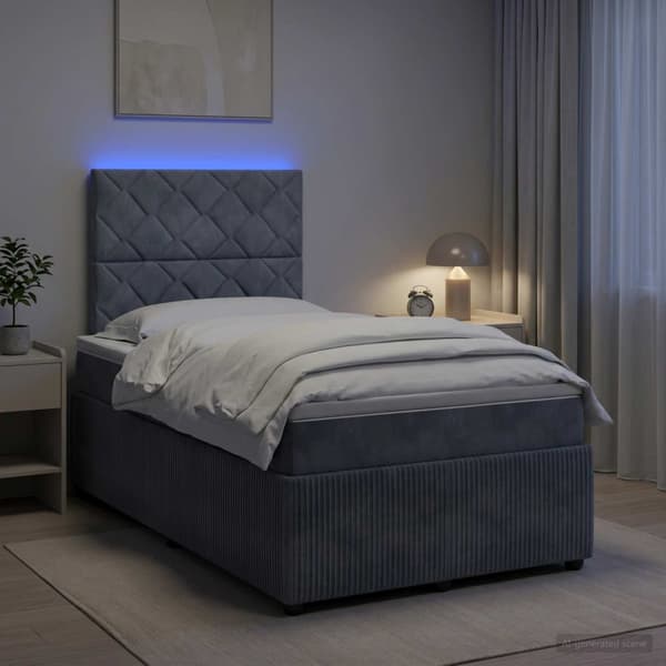 LED sängram med madrass Mörkgrå 120 x 190 cm Sammet