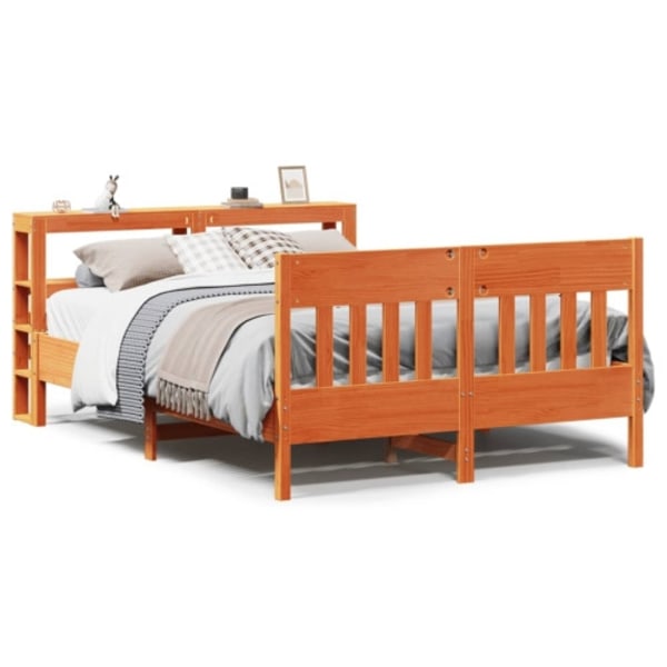 Sängram utan madrass vaxbrun 135x190 cm massiv furu