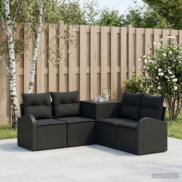 Soffset 5 st Svart Poly Rattan och stål