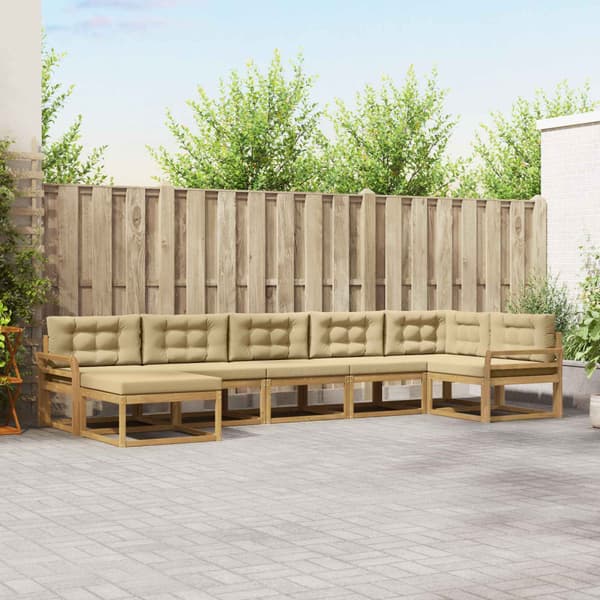 Utomhussoffset med kudde 7 pcs Vit och Beige