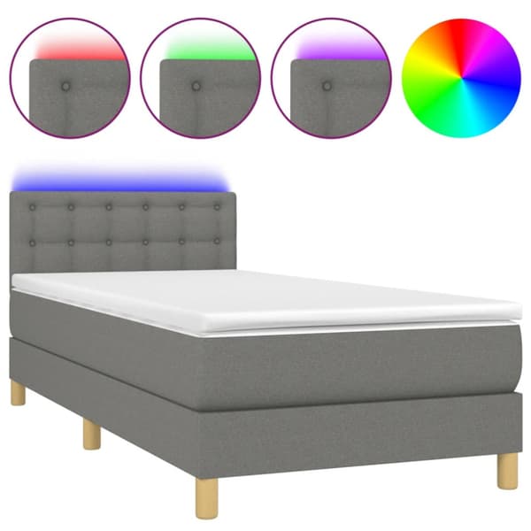 Ramsäng med madrass & LED mörkgrå 90x190 cm tyg