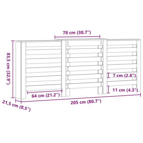 Elementskydd vit 205x21,5x83,5 cm konstruerat trä