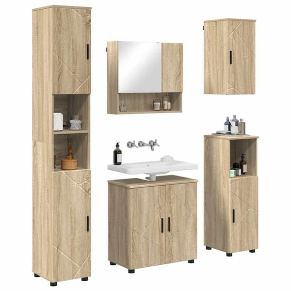 Badrumsmöbelset 5 pcs Sonoma-ek Konstruerat trä & Metall