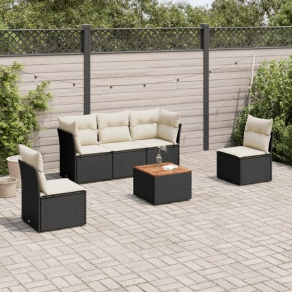 Loungegrupp med dynor 6 delar svart konstrotting
