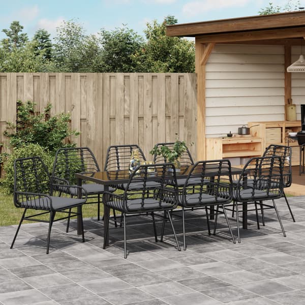 Trädgårdsmöbelset 9 pcs Svart konstrotting