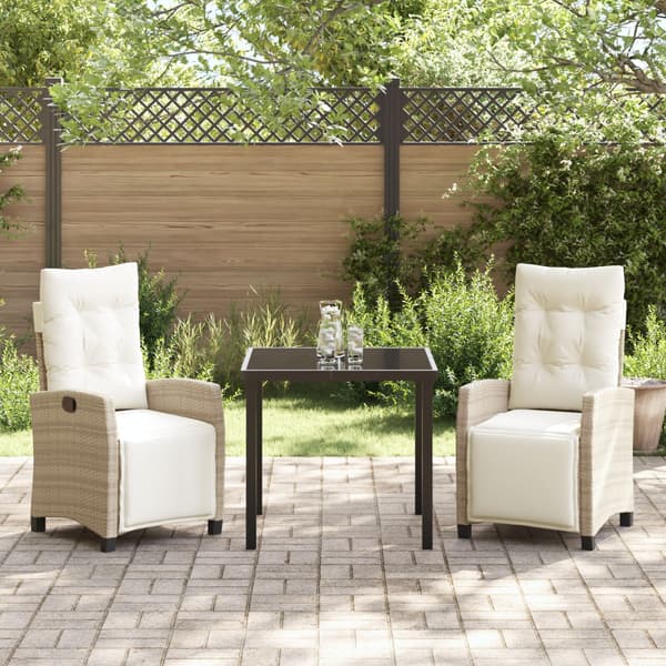 Trädgårdsmöbelset med kudde 3 pcs Beige konstrotting