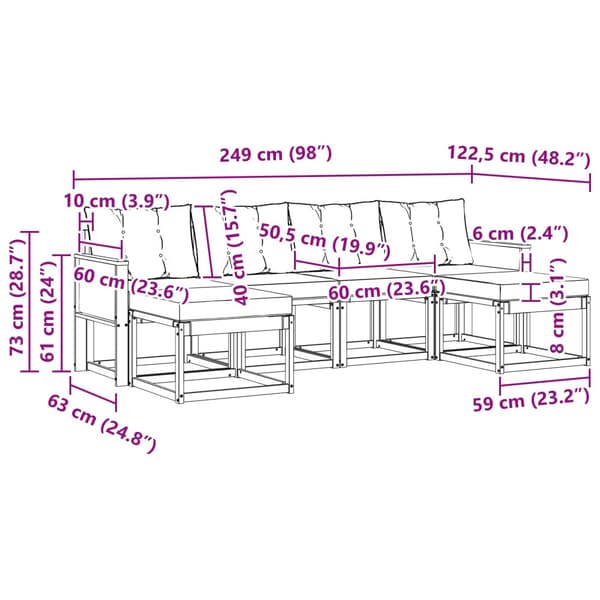 Utomhussoffset med kudde 6 pcs Naturlig och ljusgrå