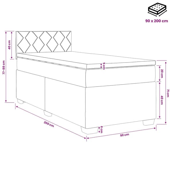 Kontinentalsäng med madrass Mörkgrå 90 x 200 cm Sammet