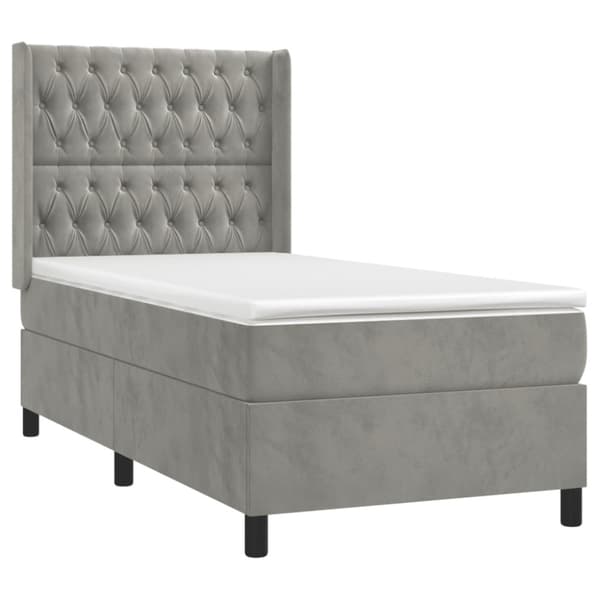 Ramsäng med madrass & LED ljusgrå 90x190 cm sammet