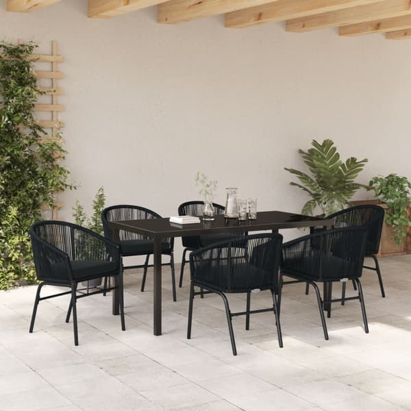 Trädgårdsmöbelset 7 pcs Svart Pulverlackerat stål