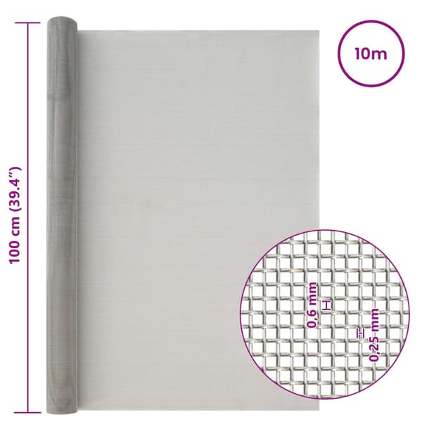 Nätduk 100 x 1000 cm 30 Mesh Rostfritt stål 201 Silver