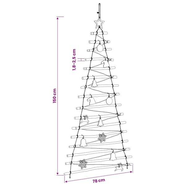 Hängande julgran 150 cm 80 LED-lampor Mångfärgad Massivt askträ