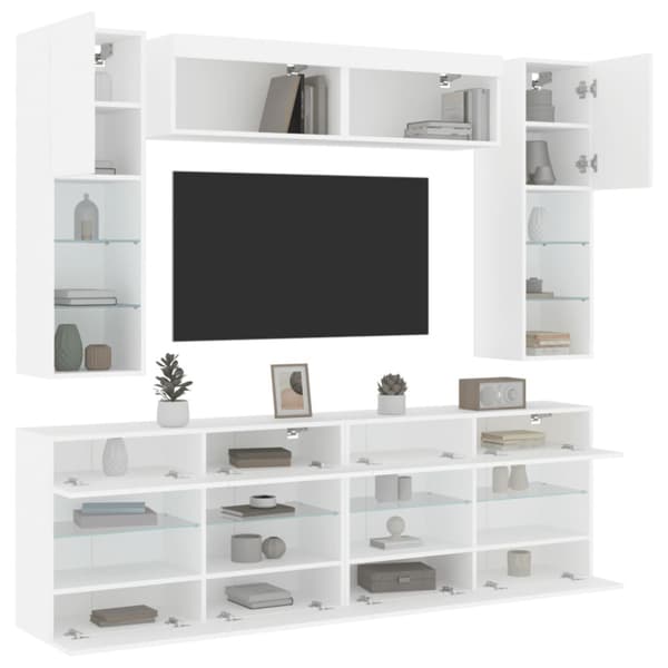 Väggmonterade tv-skåp 6 delar med LEDs vit