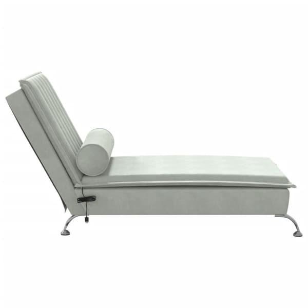 Massageschäslong med bolster ljusgrå sammet