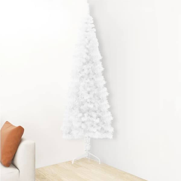 Smal halv plastgran med stativ vit 180 cm