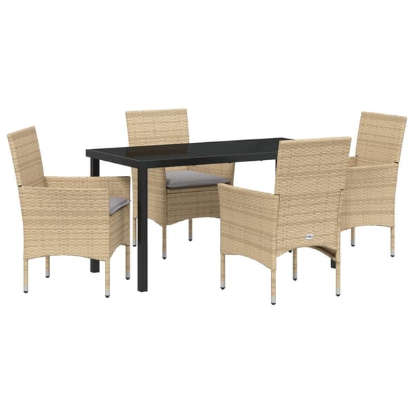 Trädgårdsmöbelset med kudde 5 pcs Beige konstrotting