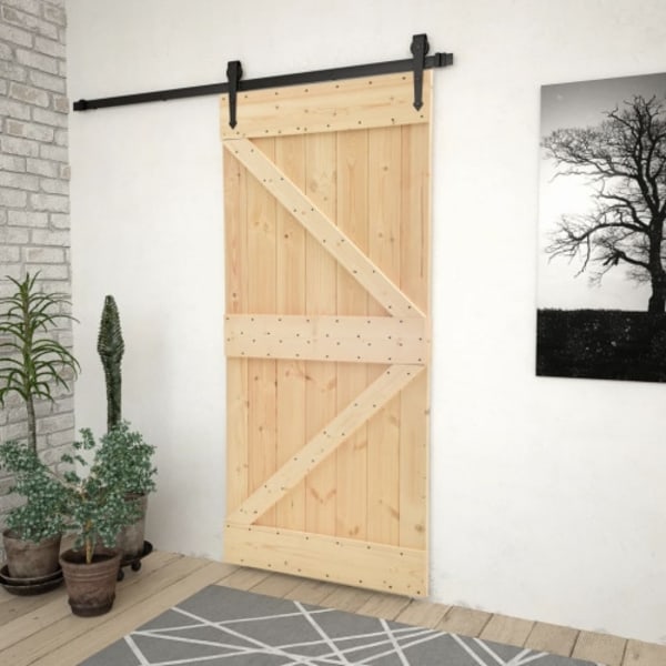 Skjutdörr med beslag 80x210 cm massiv furu