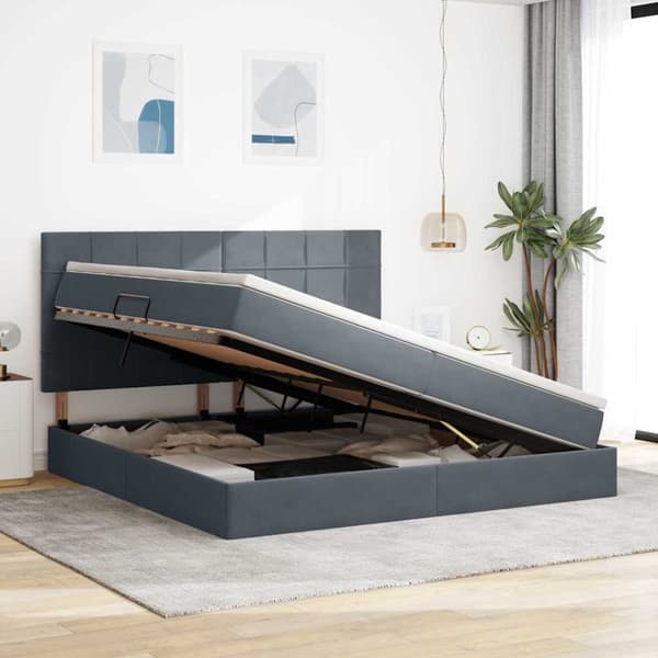 Förvaringssäng med madrass Mörkgrå 200 x 200 cm Sammet