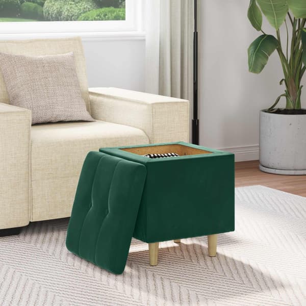Ottoman med förvaring Mörkgrön 40 x 40 x 45 cm Sammet