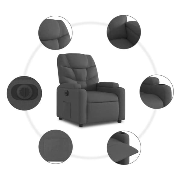 Elektrisk reclinerfåtölj mörkgrå tyg