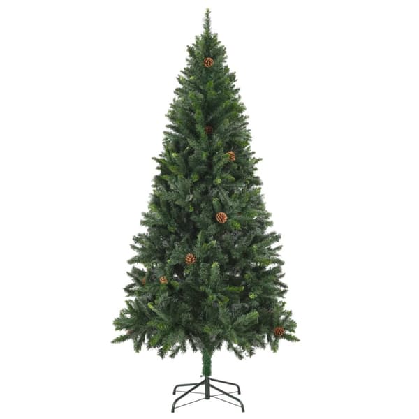 Belyst plastgran med kulor och kottar 180 cm