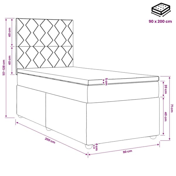 Kontinentalsäng med madrass Rosa 90 x 200 cm Sammet