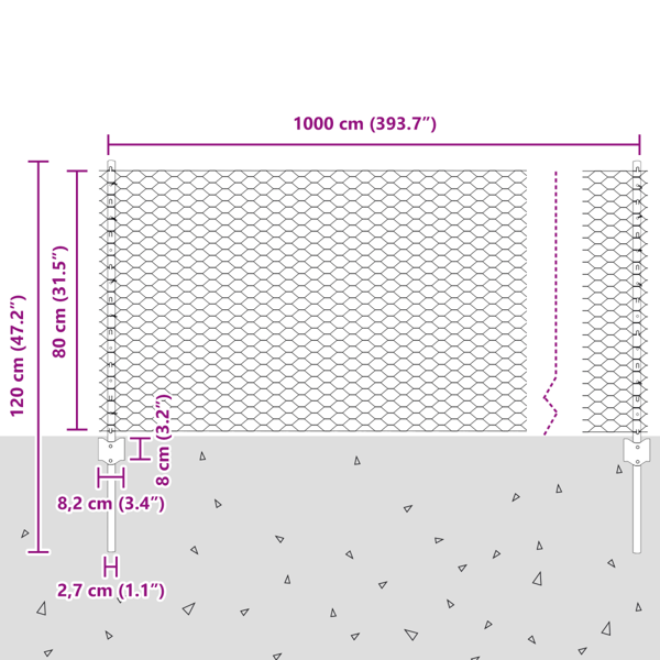 Stängsel med stolpe Silver 0,8 x 10 m Stål