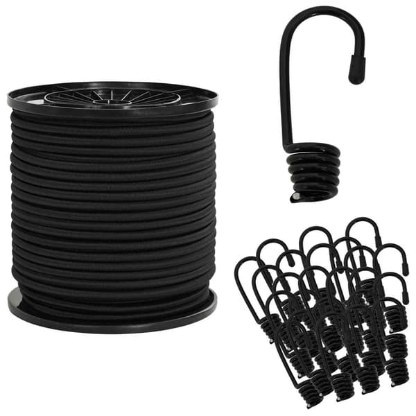 Bungee-rep med krokar 4 mm Svart PP och gummi