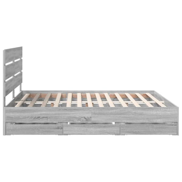 Sängram med låda Grå Sonoma 200 x 200 cm Ingenjörsträ