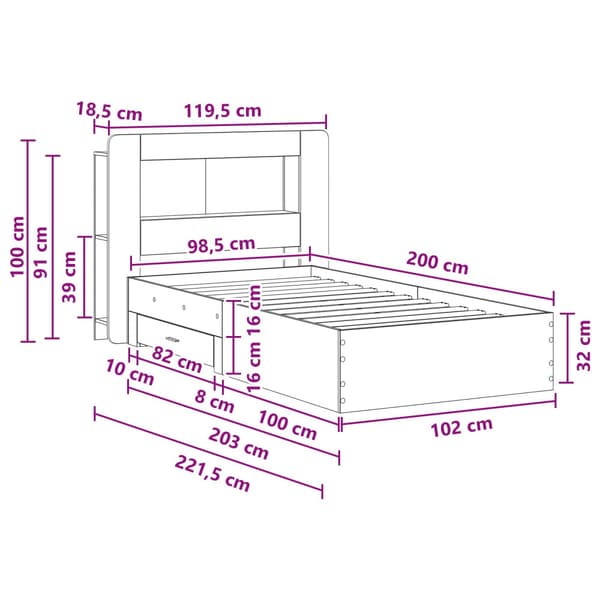 Sängram med förvaring Artisan-ek 100 x 200 cm Konstruerat trä