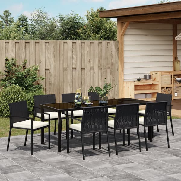Trädgårdsmöbelset 9 pcs Svart Pulverlackerat stål