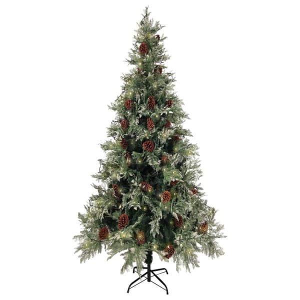 Belyst julgran med kottar grön&vit 225 cm PVC&PE